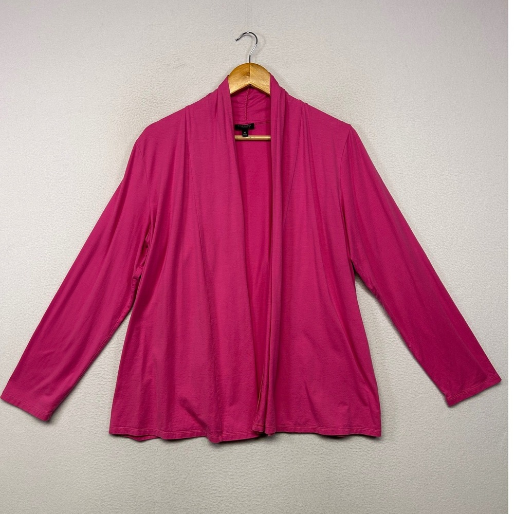Talbots Barbiecore Preppy Women XL Pink Pima Cotton Open Front Cardigan Layering